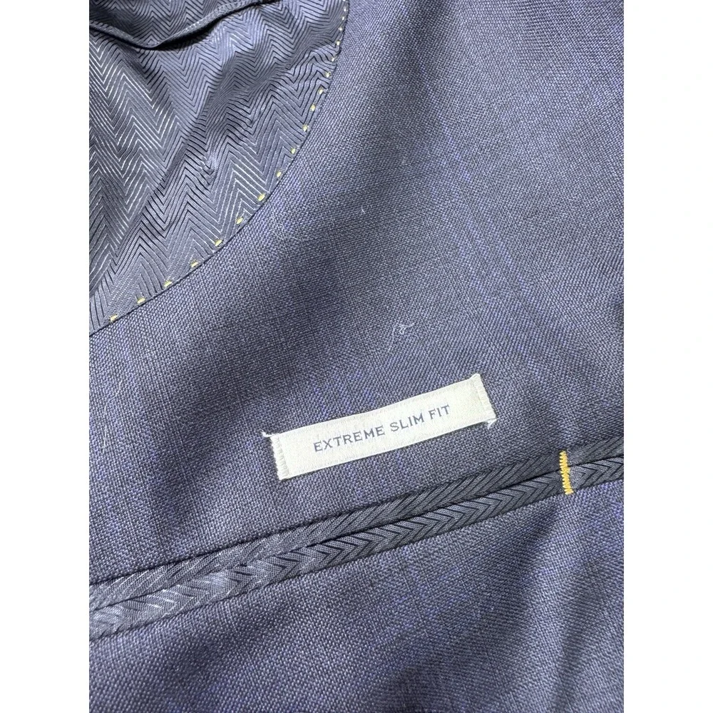 Joseph Abboud Tollegno 1900 Wool Blazer Sport Coat 44R Extreme Slim Black Blue